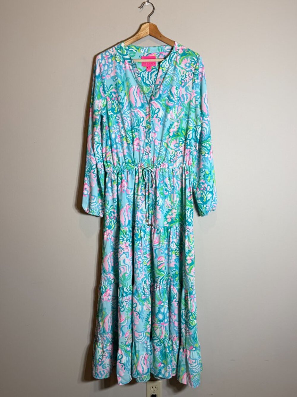 Lilly Pulitzer Cori Stretch Midi Shirt Dress Women's 10 Aqua La Vista Maxi NWOT - Picture 3 of 16